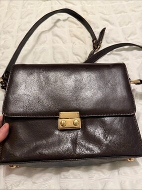 Elegant Dark Brown Leather Crossbody Bag with Gold Hardware
